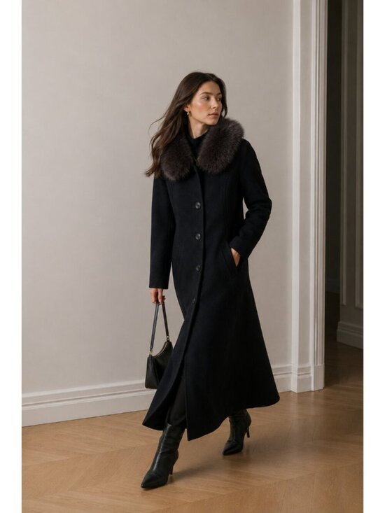 Ellen Tracy Jackets & Blazers - Ellen Tracy Black Long Wool Blend Coat Removable Genuine Fur Collar Women's 12